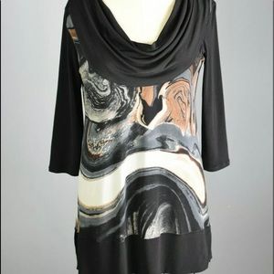 EVA VARRO Draped Neck Marble Print Artsy Tunic Size Medium